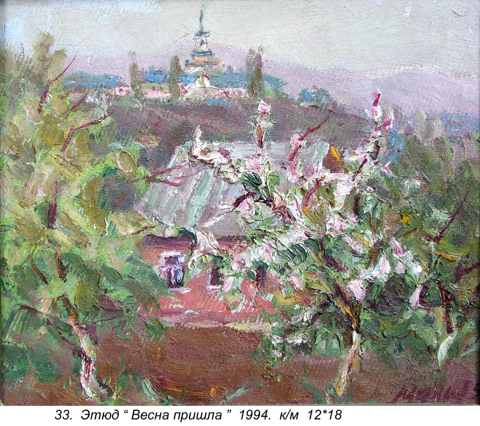 Etyud. Vesna Prishla. . , Karton, 1994, Oil